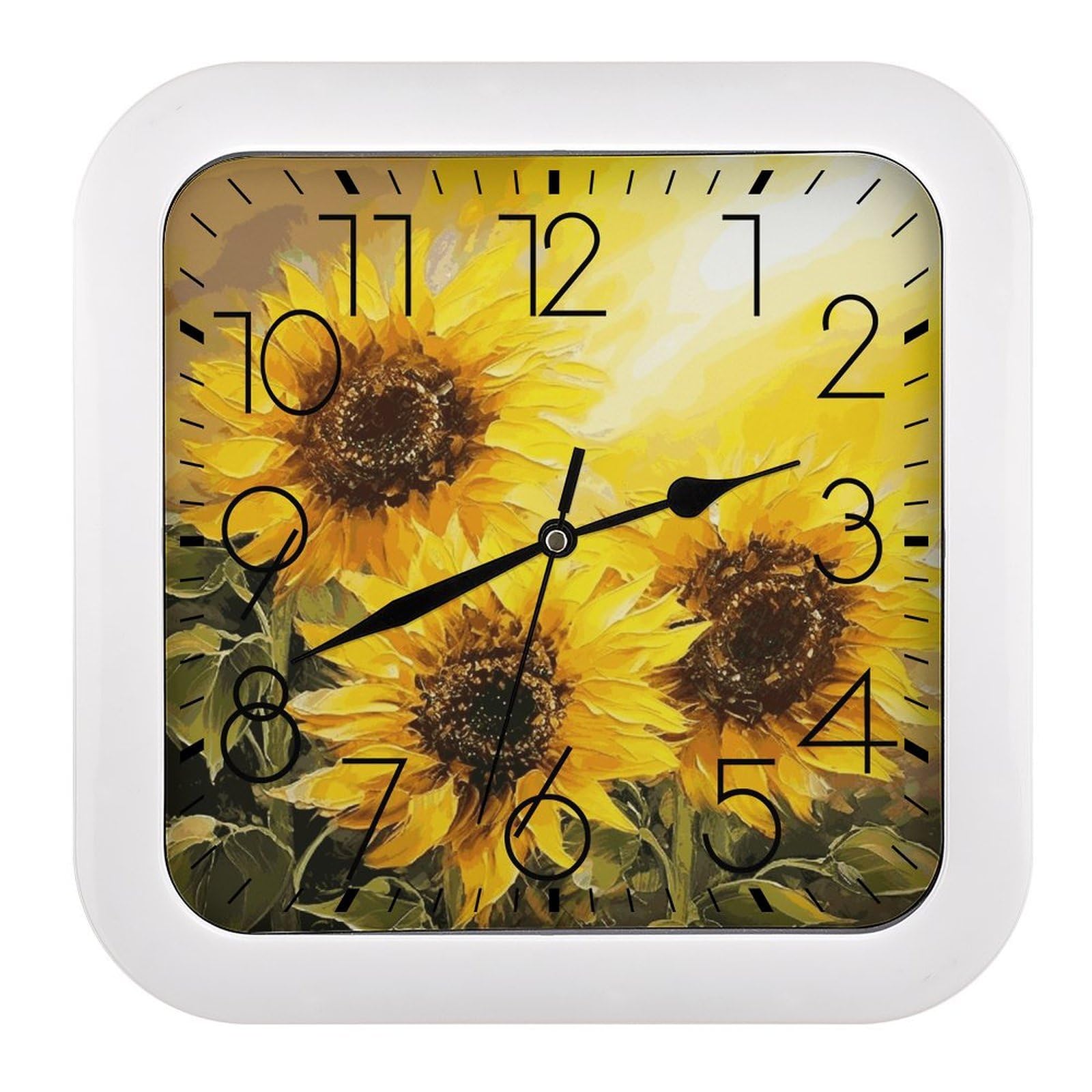 FekiLoot Square Yellow Sunflowers Wall Clock Decorative Battery Operated Analog Clocks Silent Non-Ticking Frame Wall Clocks Perfect Kitchen Or Office Clock 10 Inch
