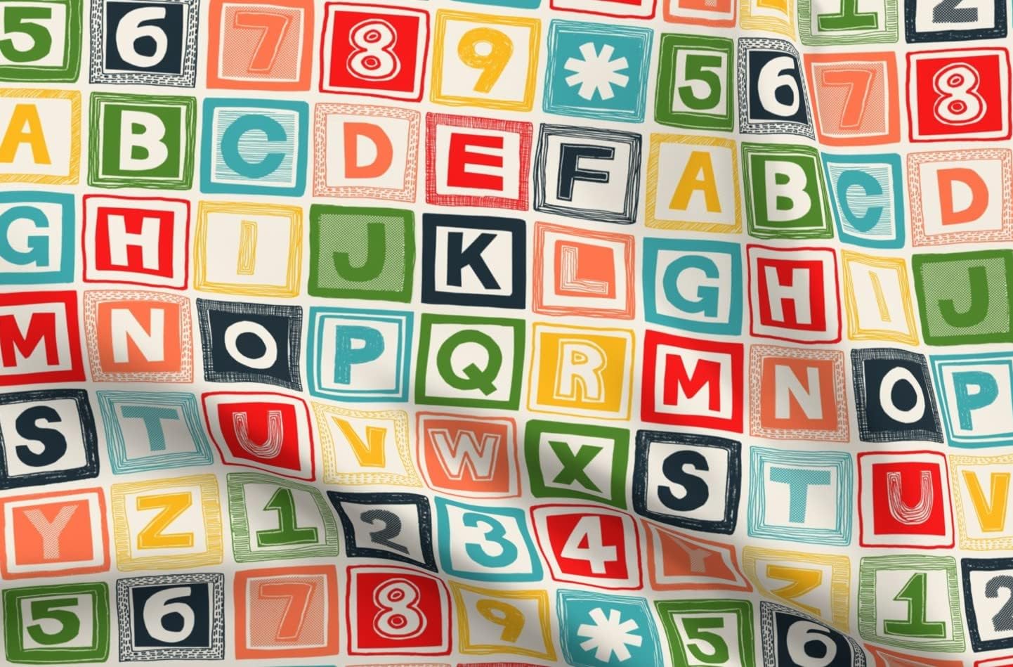 Spoonflower Fabric - Multicolor Alphabet Retro 1950S Cheater Quilt Letters Numbers Counting Printed on Minky Fabric by The Yard - Sewing Baby Blankets Quilt Backing Plush