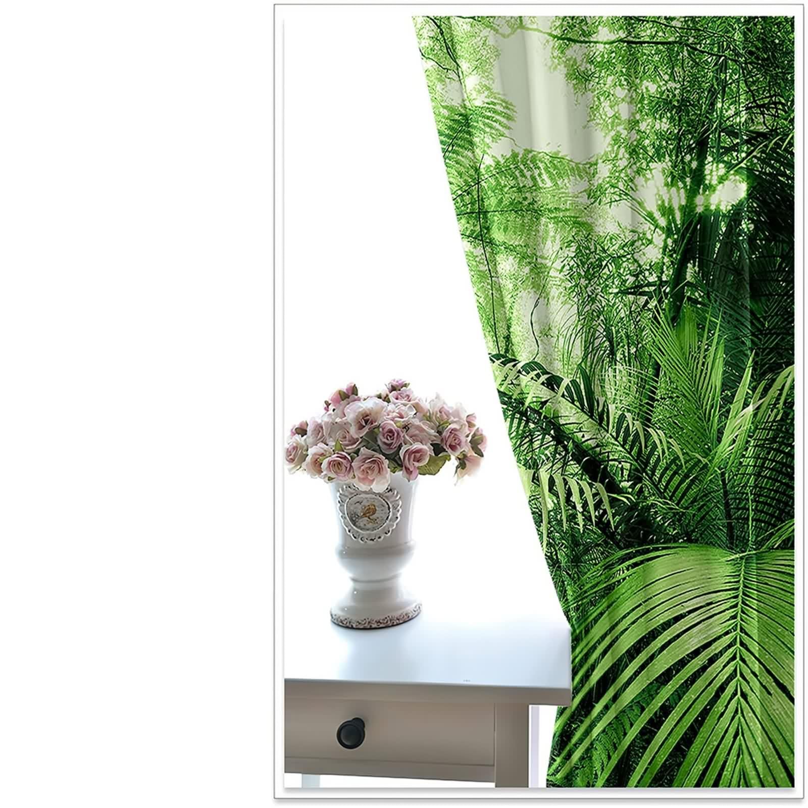 Rideau Vert Mariage, Rideaux Fenetre Chambre Polyester Paysage de Feuilles et D'Arbres 86L x 214H CM Lot de 2