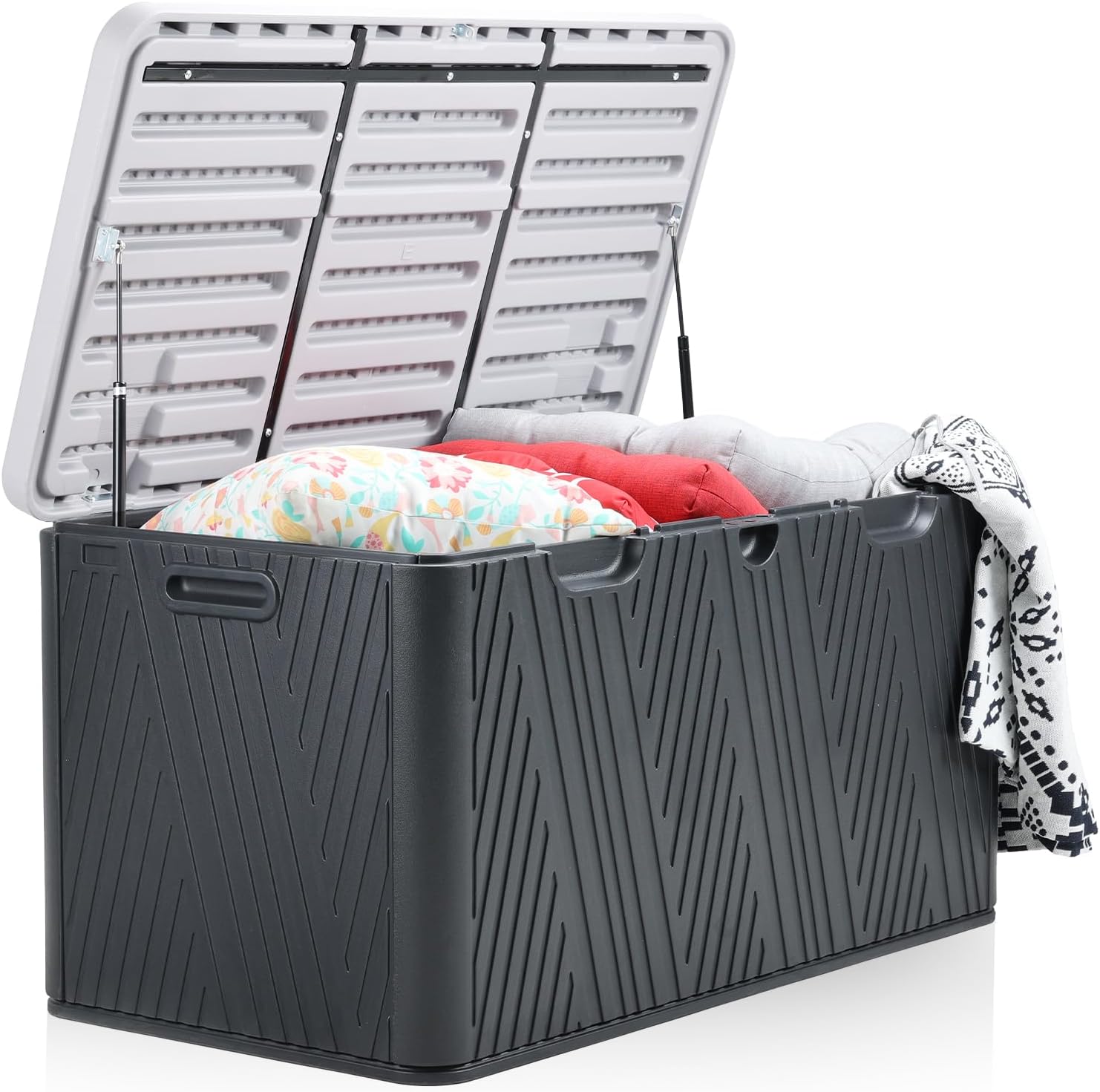 Aoodor 85 Gallon Deck Box, Outdoor Storage Box, Waterproof & Weather-Resistant Lockable, Patio Bench Storage Box for Cushion, Garden Tools, Black