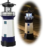 WDLFCGC Solar Powered Rotating Beacon Lighthouse - Waterproof 360° Garden Decor, Hand-Painted Blue Octagon for Patio, Pathway & Kids Gifts (12 Inch)