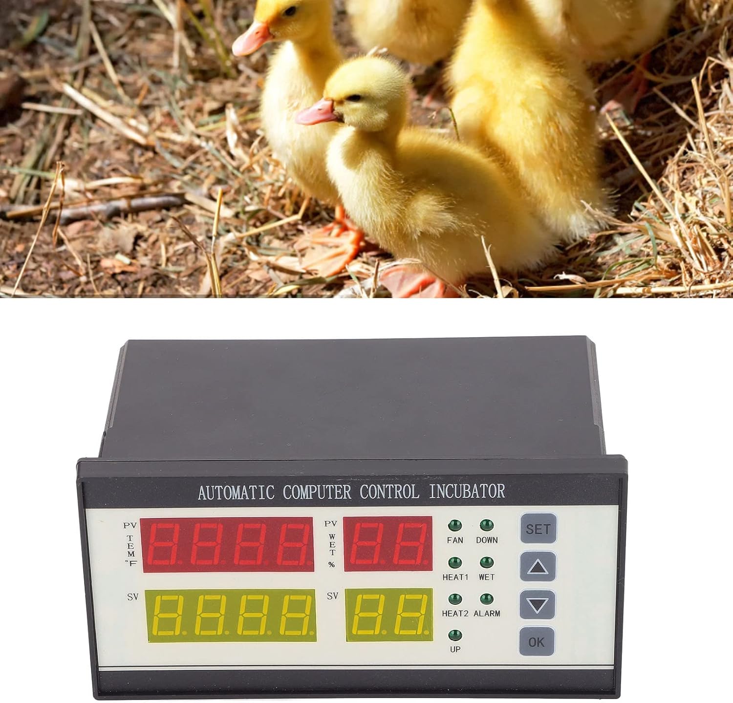 XM-18ZH Digital Incubator Controller for Hatching Eggs – Fahrenheit Display with 7-Way Output, Temp/Humidity Sensors, Built-in Alarm , Adjustable Egg Turning(110-220V)