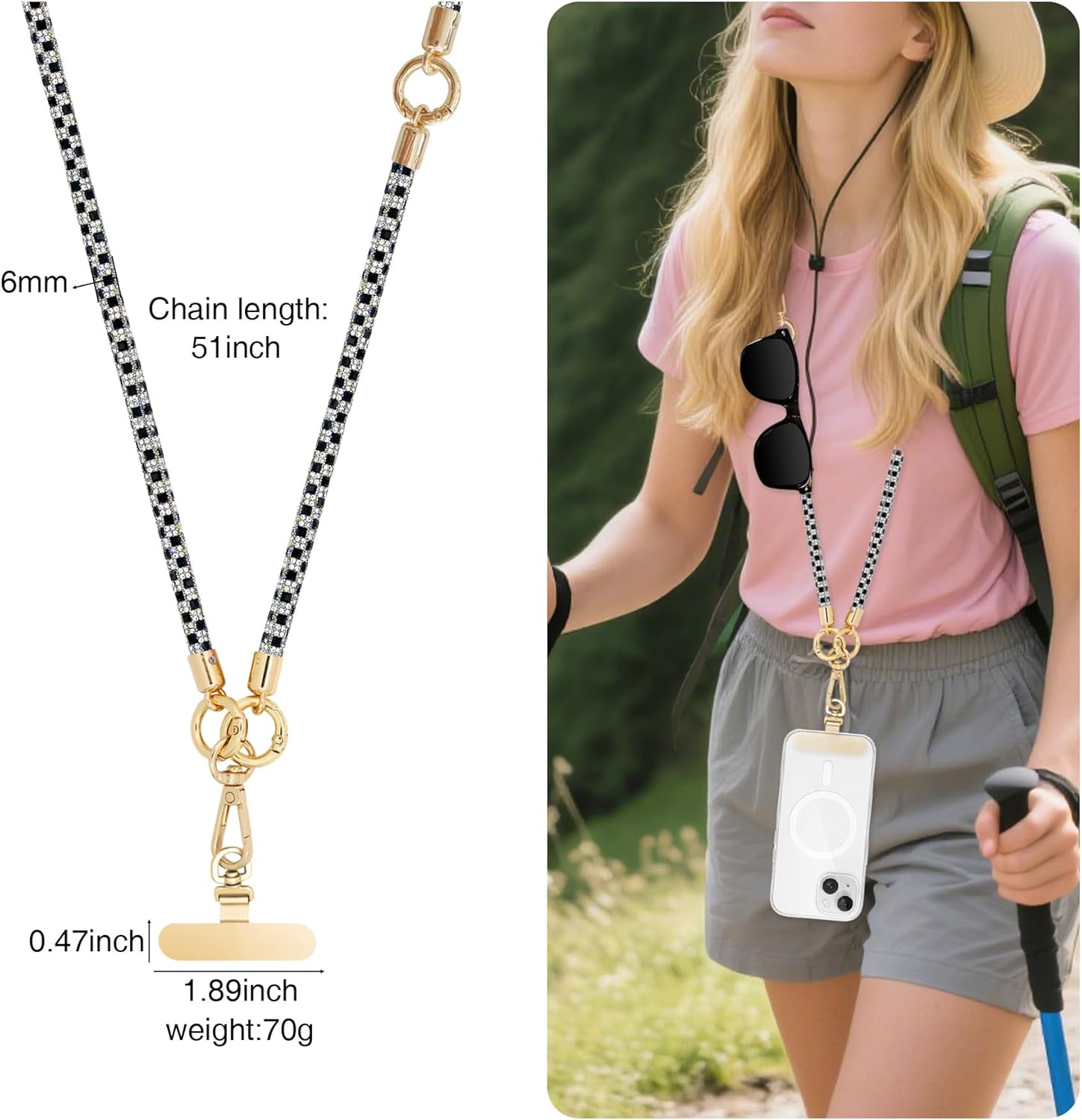 ABJFJE Crystal Phone Lanyard Crossbody Phone Strap Cell Phone Neck lanyard Rhinestone Anti Theft Phone Strap for Women - Image 4