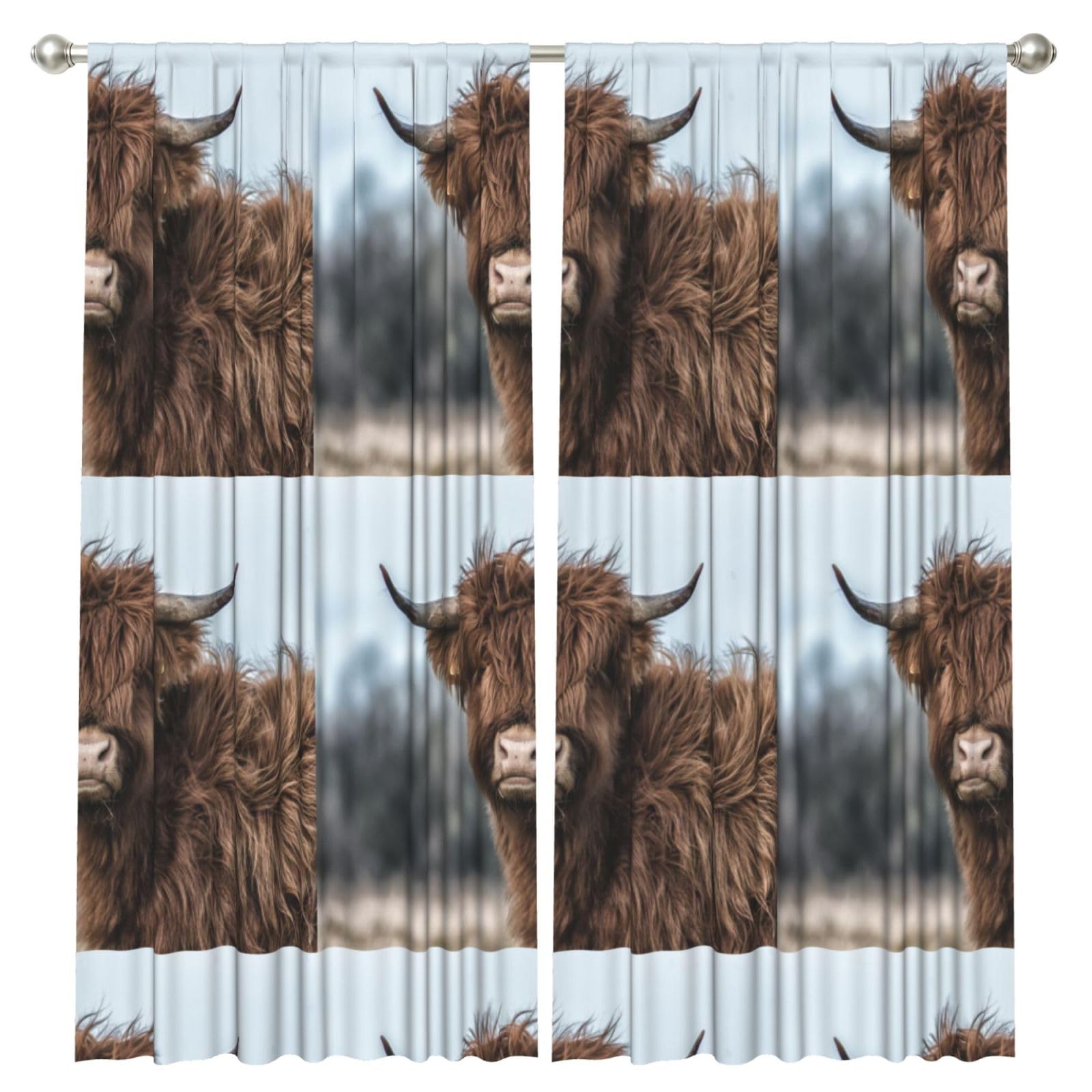 InOmak Highland Cow Scottish Wildlife, 2 Panels Window Curtains 52 x 84 Inch Blackout Curtains for Living Room Bedroom