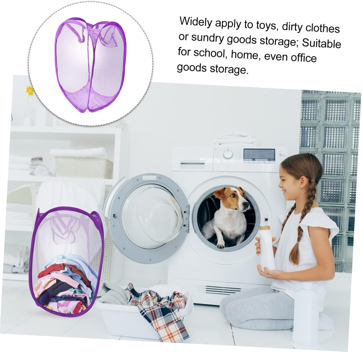 MAGICLULU Foldable Mesh Laundry Hamper with Handles Breathable Purple Clothes Basket for College Dorm Pop Up Dirty Clothes Storage with Side Pocket Easy to Open and Carry Sturdy and