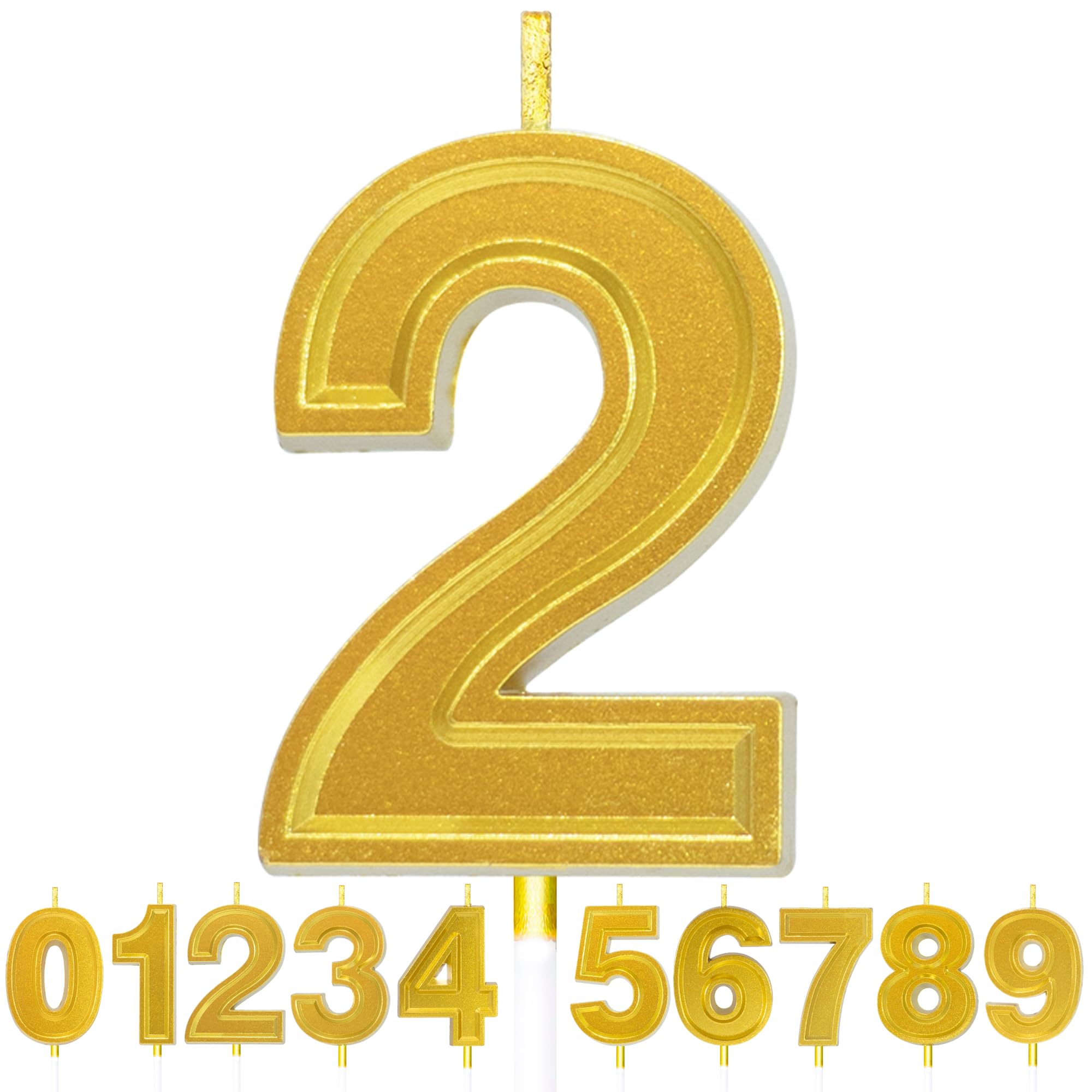 Toyventures Gold Number Birthday Candle 3D Designed Cake Topper Decorations For Happy Birthday Candles Wedding Anniversary (, 2)
