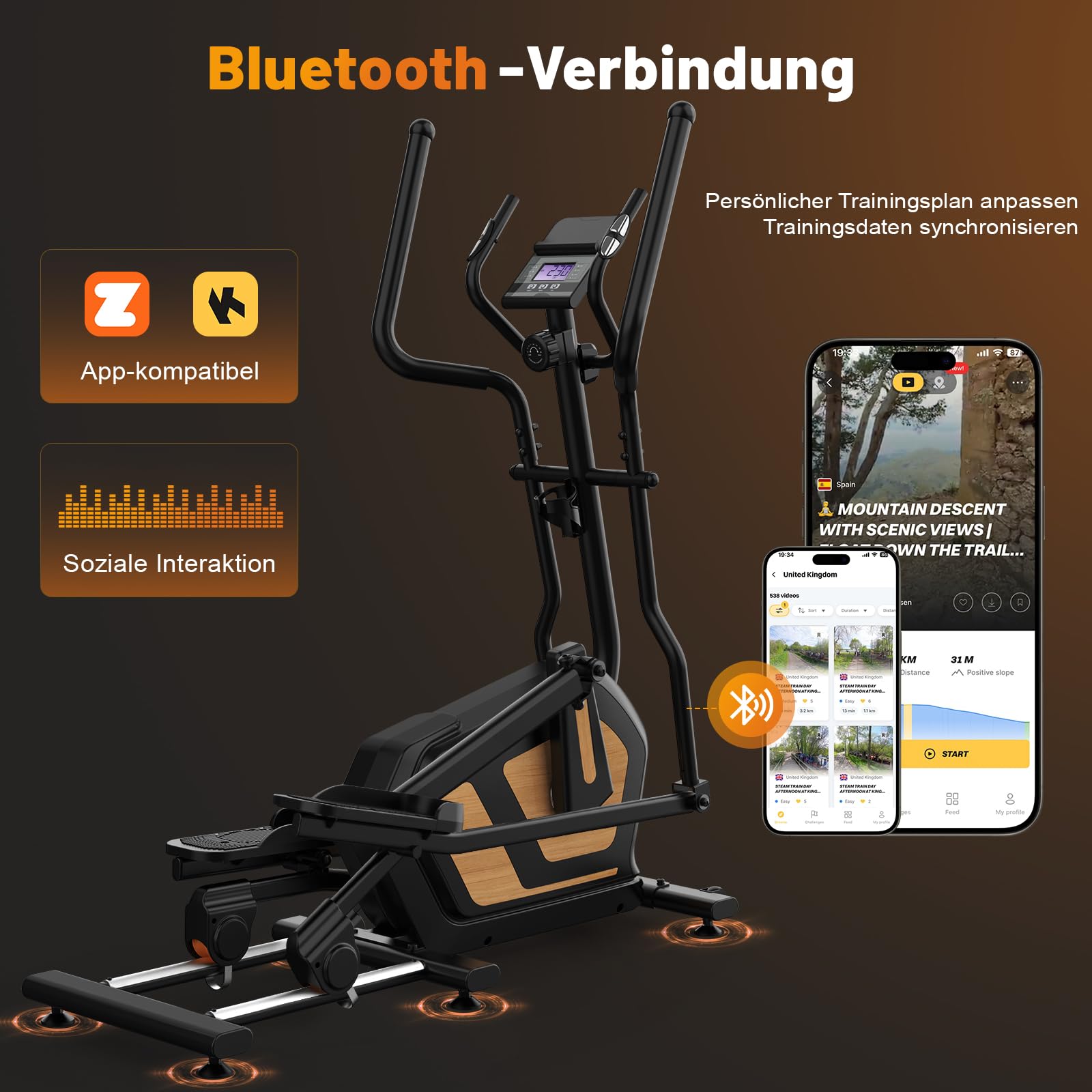 Crosstrainer 3-in-1 Magnetischer Ellipsentrainer 16 Widerstandsstufen 10kg Schwungrad 45cm Schrittlänge 150 kg