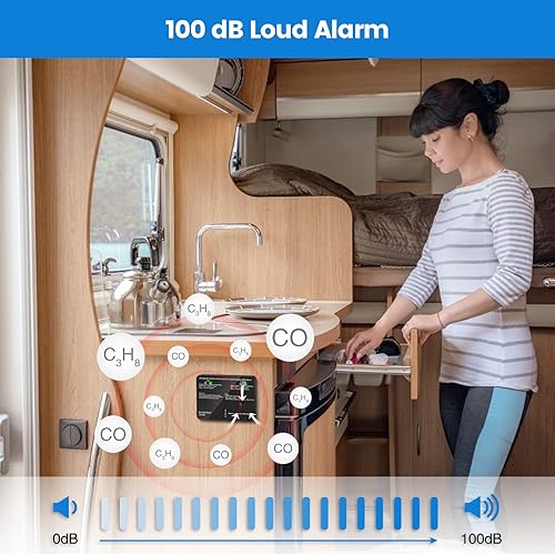 Miniatura 4 de briidea - Alarma de monóxido de carbono y gas propano para RV, detector dual LPCO con luz indicadora LED separada, alarma fuerte de 100 dB, 12 VCC,