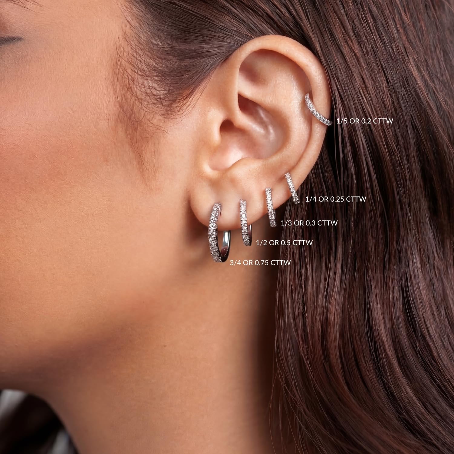 PRIVOSA — Diamond Hoop Earrings for Women 14K White and Yellow Gold - Natural Round Brilliant Huggie Hoops - Small Lightweight - Real Fine Jewelry Gift Her