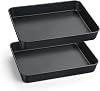 Onader Non-Stick Baking Tray Stainless Steel Casserole Dish Baking Mould Set of 2 Deep Oven Tray Cake Mould for Brownies Lasagna Casserole Healthy and Easy to Clean - 26.5 x 20.8 x 5 cm