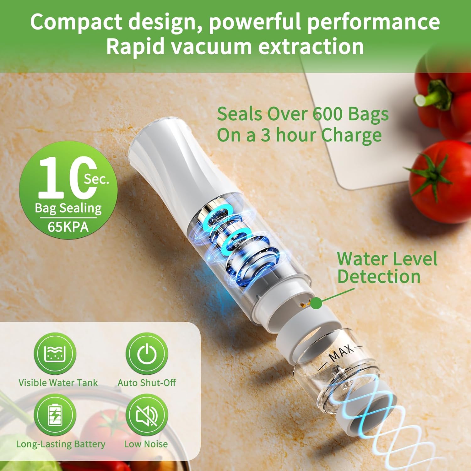 Handheld Vacuum Sealer, Mini Vacuum Saler for Food + 30 Reusable Sous Vide Bags, Powerful Vacuum Food Sealer for Kitchen, Home, BBQ, Travel