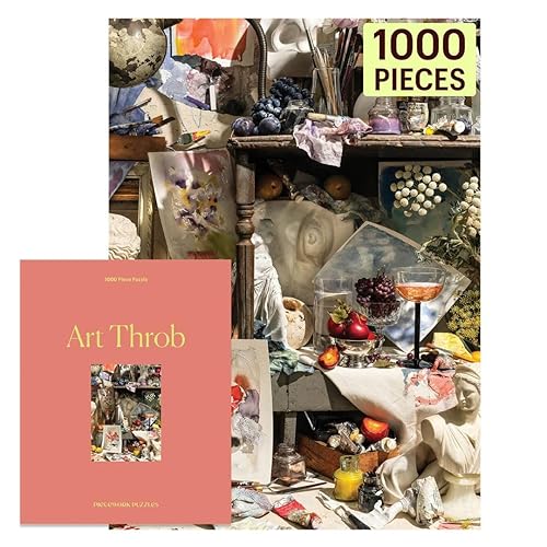 Piecework Art Throb 1000 Piece Puzzle for Adults, Challenging Watercolors, Still-Life and Paint Brushes Jigsaw Puzzle, Soft-Touch Pieces, Jigsaw Collectable and Gift - 19.25 x 26.6 inches