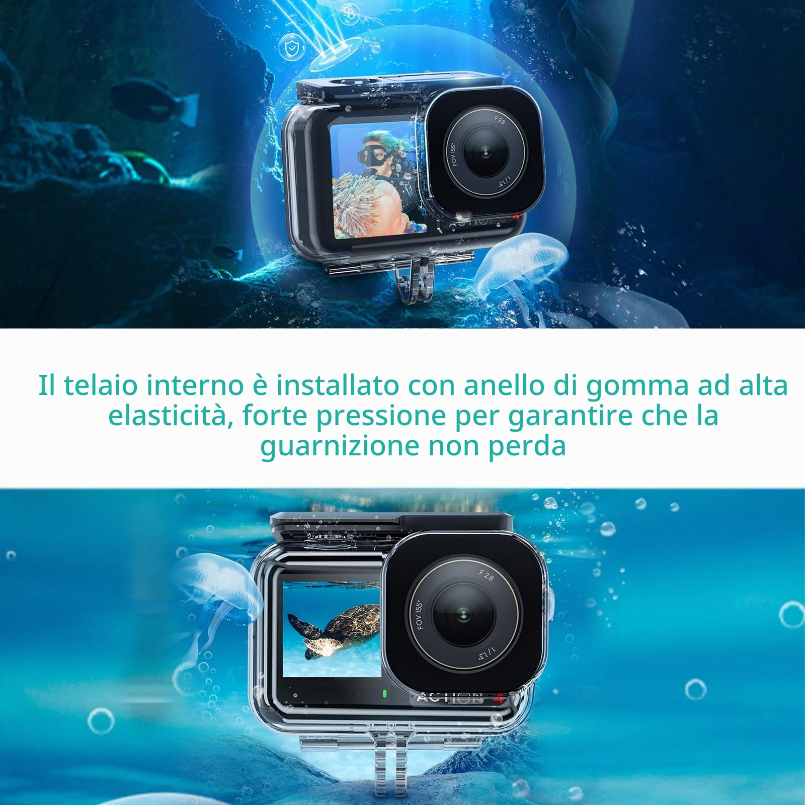 Custodia impermeabile per DJI Osmo Action 5 Pro Action 4/Action 3, custodia subacquea Shell Cage fotocamera 45 M/148 FT immersioni subacquee snorkeling con staffa a sgancio rapido accessori