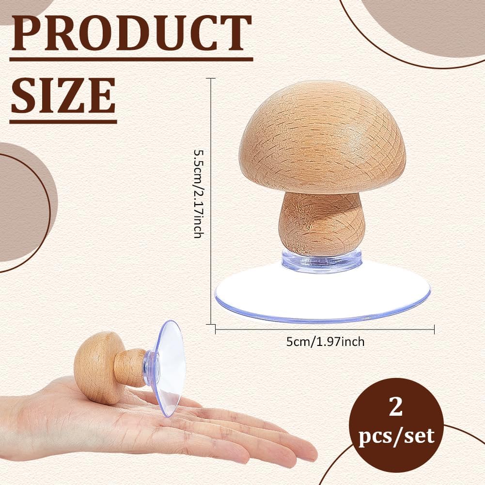 BENECREAT 2Pack Wooden Suction Cup Ruler Handle for Quilting and Sewing, Strong Grip Suction Knob with 2.17inch Wooden Handle for Fabric Cutting and Crafting Projects, Burlywood