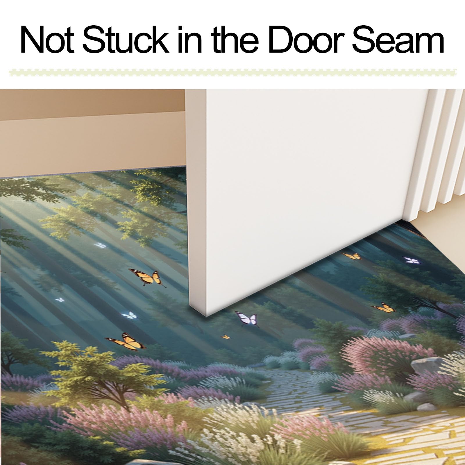 Paillasson de intérieur Antidérapant, Tapis de Rêve Forêt, Tapis Salle de Bain Flanelle Douce, Absorbant l'eau, pour Cuisine (Fleurs Papillons, 80x120cm