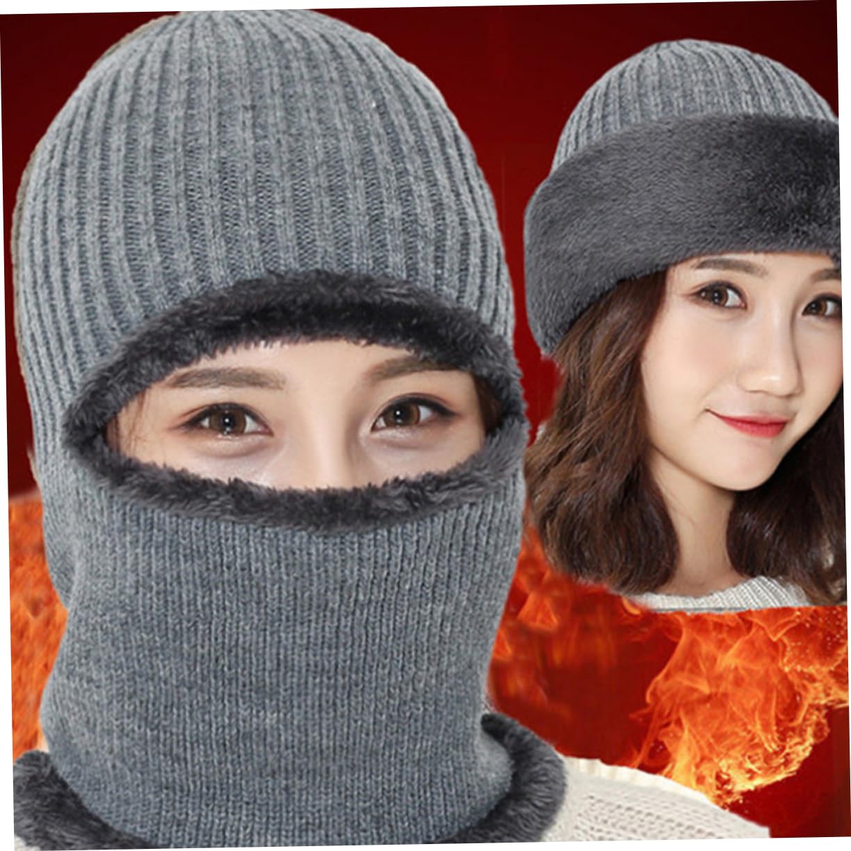 Ipetboom Cycling Headwear Hat Collar Scarf Knitted Beanie Face Mask Neck Warmer for Men Women (Grey)