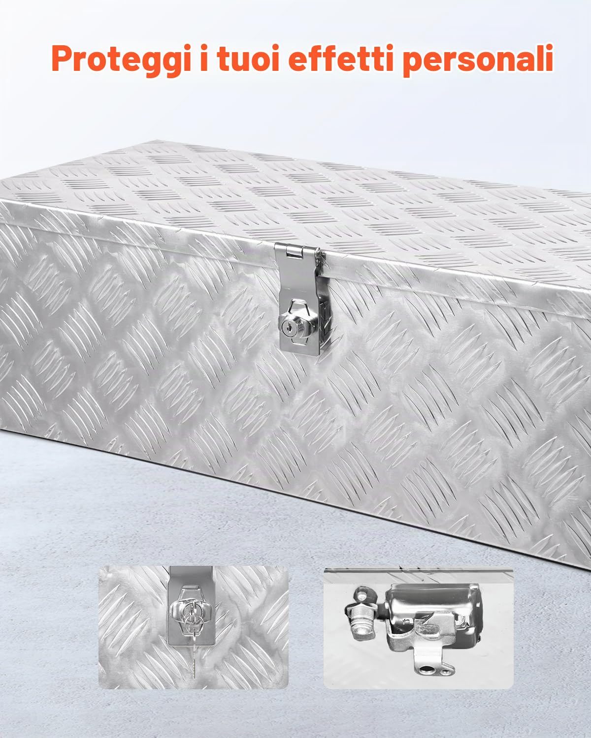 VEVOR Cassetta Portautensili Struttura in Alluminio per Cassone di Camion, con Maniglia Laterale e Chiavi di Blocco, Organizzatore per Rimorchi, Camper, 76,2 x 330,2 x 243,84 mm, Argento