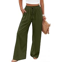 LOOKBOHO Womens Wide Leg Pants High Waisted Drawstring Loose Palazzo Pant Trendy Casual Flowy Beach Trousers with Pockets