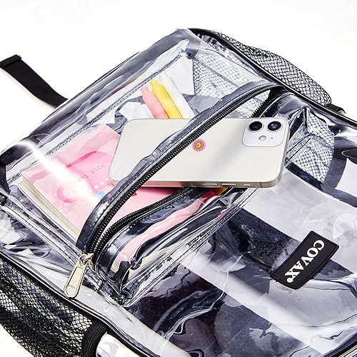 Vista 6 de COVAX Mochila transparente aprobada por el estadio mochila transparente transparente transparente con correas reforzadas para la escuela conciertos