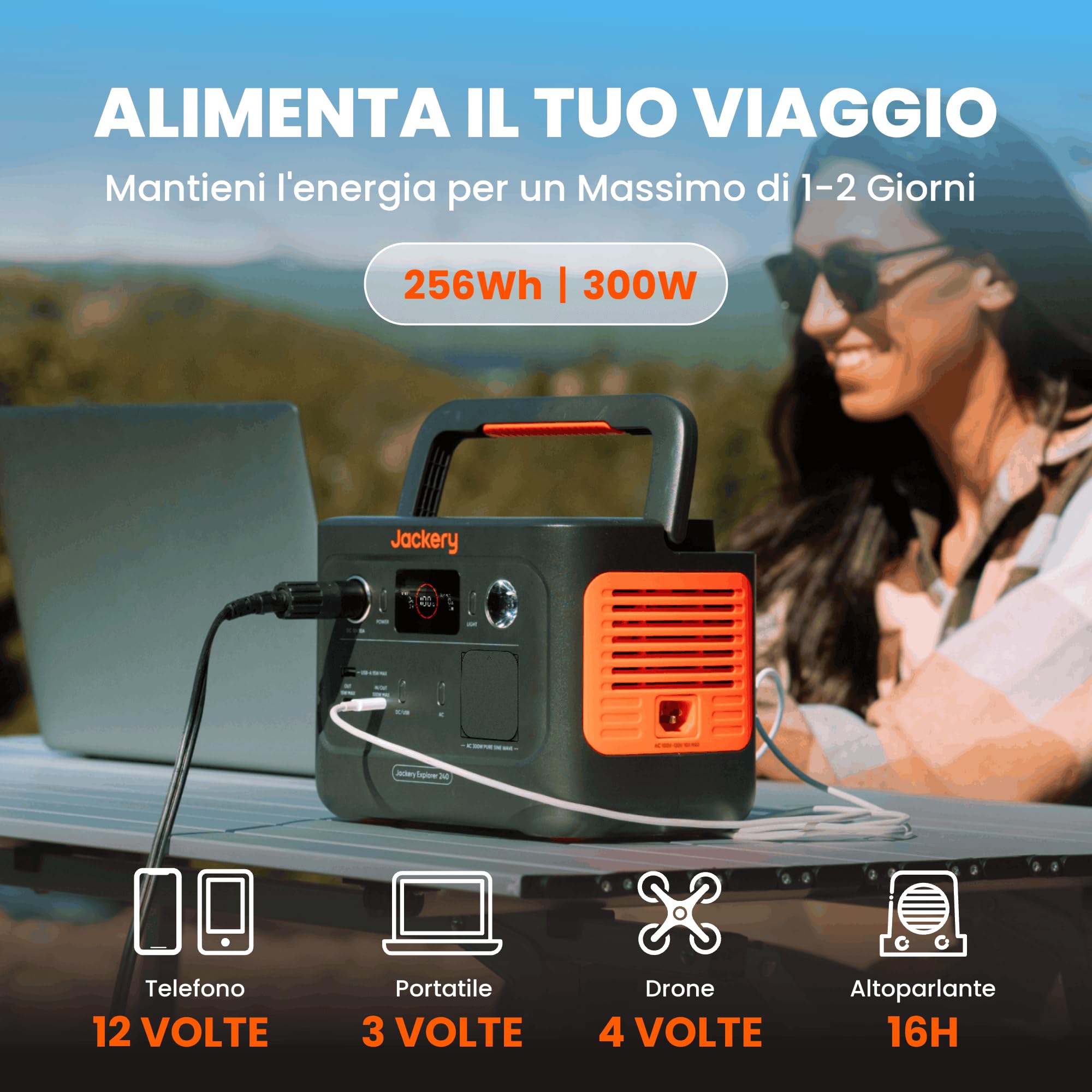 Jackery Explorer 240 V2 Stazione Elettrica Portatile, 256Wh Batteria LiFeP04, Uscita da 300W CA/100W USB-C, Ricarica Completa Rapida 1H, Generatore Solare per Esterno,Campeggio,Emergenza (2024 Nuovo)