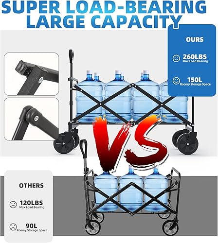 Miniatura 5 de DreamQuest Carro plegable de playa, carrito de playa plegable con ruedas todo terreno y soportes para bebidas, carro deportivo portátil resistente