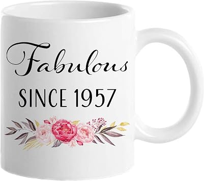 Choinn 69th Birthday Gifts for Women, Funny 69 Year Old Gift Coffee Mug, 1957 69th Birthday Mugs for Her, Mom, Aunt, Wife, Friend, Grandma, Sister, Colleague, 11 oz Tea Cup Fabulous Since 1957