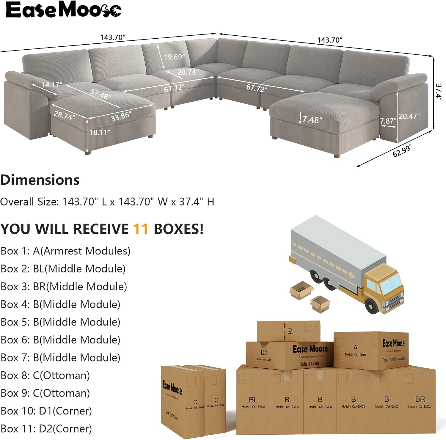 EASE MOOSE Oversized Sectional Sofa with Ottoman, Modern Luxury Wide Deep Modular Couch, U Shaped Couch for Big Spaces Living Room,Green