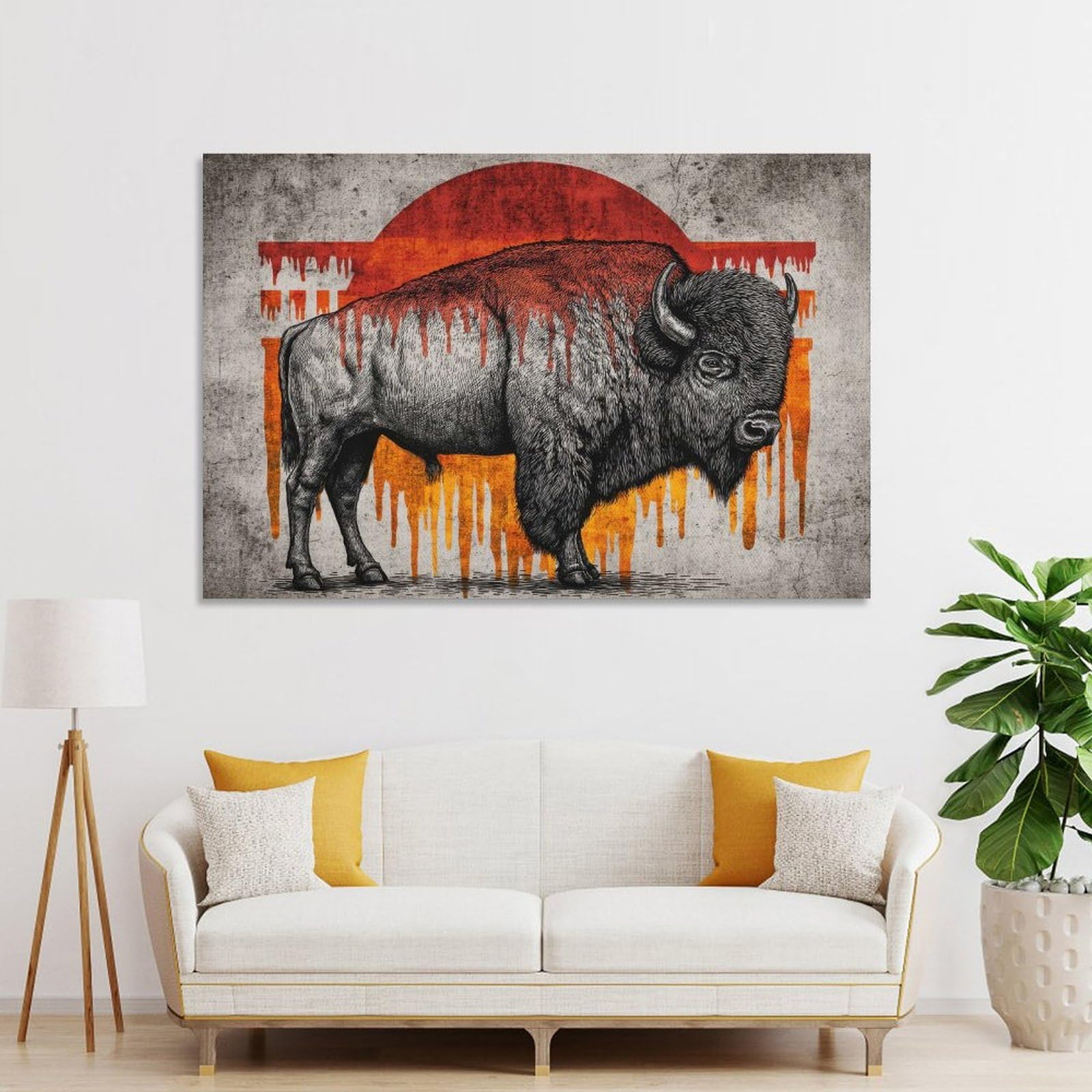Junmoney Wall Picture Print Bison with Dripping Paint, 20x30inch(50x75cm), for Entryway, Lounge Links Or Small Walls, Home Artwork for First Impressions
