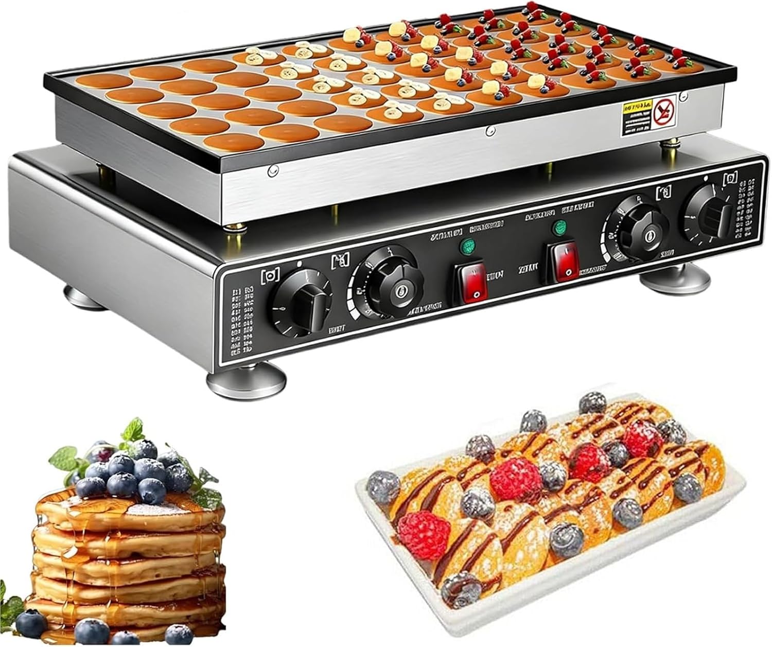 Mini Dutch Pancake Baker， Mini Pancake Maker ， Waffle Machine Nonstick Iron Commercial 50 Hole For Baking Crepes Muffins Dutch Pancakes Waffles And More