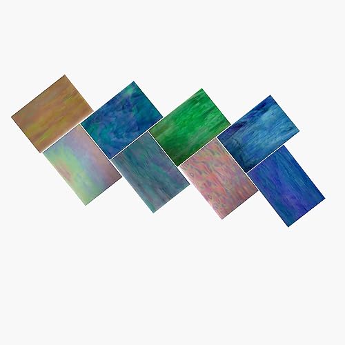 Miniatura 7 de HAOSUM Paquete de 8 hojas variadas de vidrieras de 4 x 6 pulgadas, mosaico de vidrio catedral azul para manualidades (azul)..