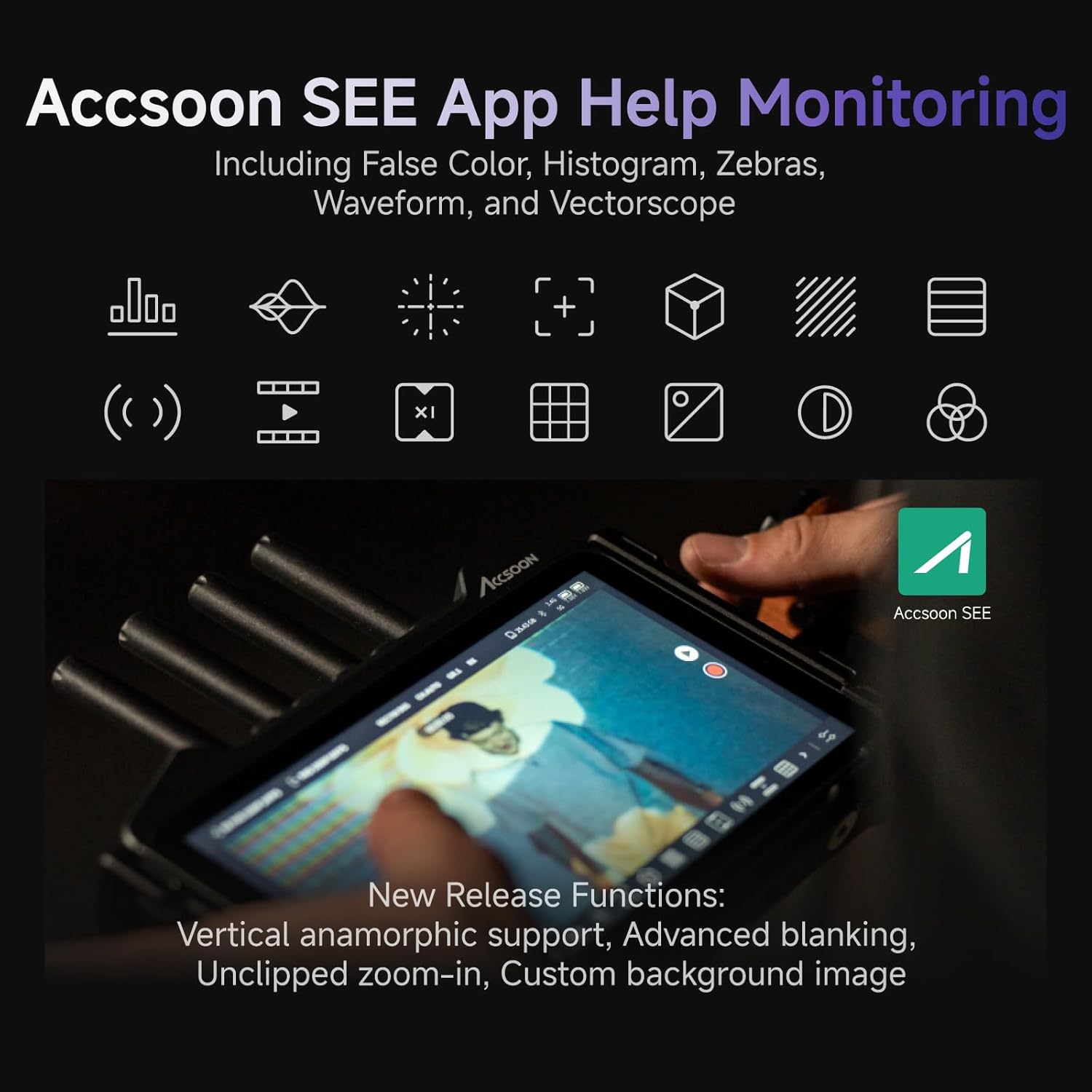 Accsoon CineView M7 Pro 4K60 Wireless Video Transmitter Receiver&Camera Monitor, 7" 3D LUT Dual-Band SDI HDMI 1200ft Range 60ms Lat., 4App Monitoring, Pair CineView Master 4K/HE/SE with Camera Control
