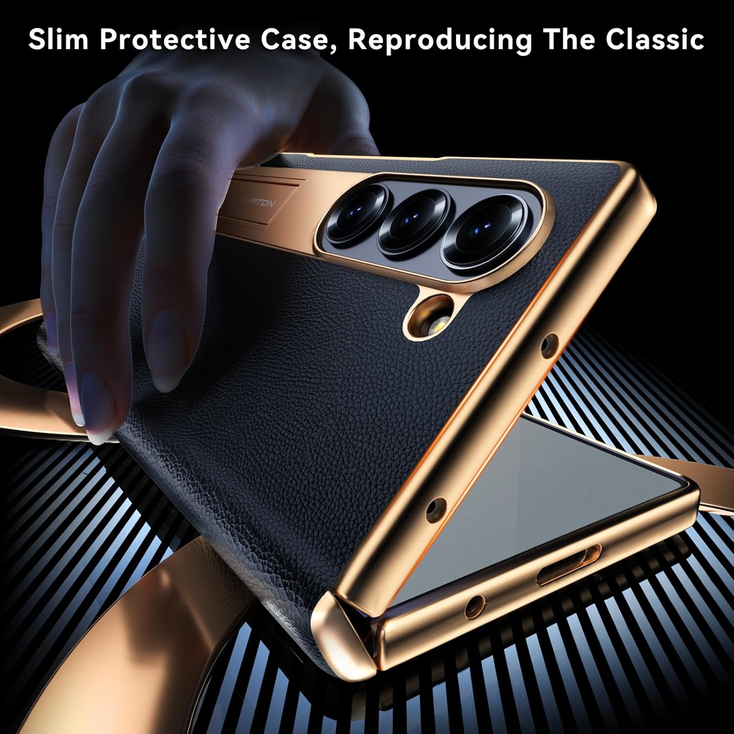 for Samsung Galaxy Z Fold 6 Phone Case,Luxury Premier Genuine Leather,Full Body Hinge Protection,Built-in Screen Protector,Kickstand Slim Protective Cover for Galaxy ZFold 6 (Black)