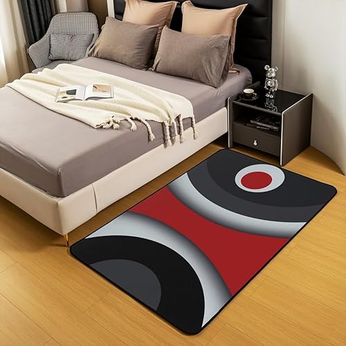 Miniatura 5 de jejeloiu Alfombra de Área Abstracta Moderna 5x7 pies, Rayas Rojas, Gris, Negro y Blanco, Alfombras para Sala de Estar, Dormitorio, Acrílico, Gris