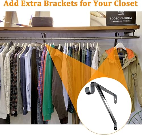 Miniatura 5 de LANMIERT Soporte de barra de armario resistente, estante ajustable para armario y soportes de barra para tacos de pared de 34 pulgadas, ajustable