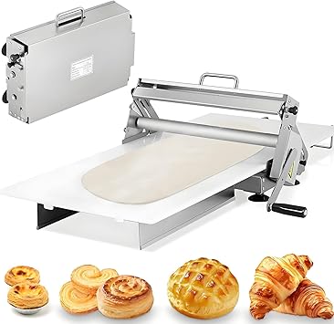 Foldable Dough Sheeter, 12"&15.5" Stainless Steel Counter Top Manual Dough Roller, Sheeter Thickness Adjustable 0.5-17.5mm/0.5-27mm, for Making Bakery Puff Pastry, Space-Saving 15.5"
