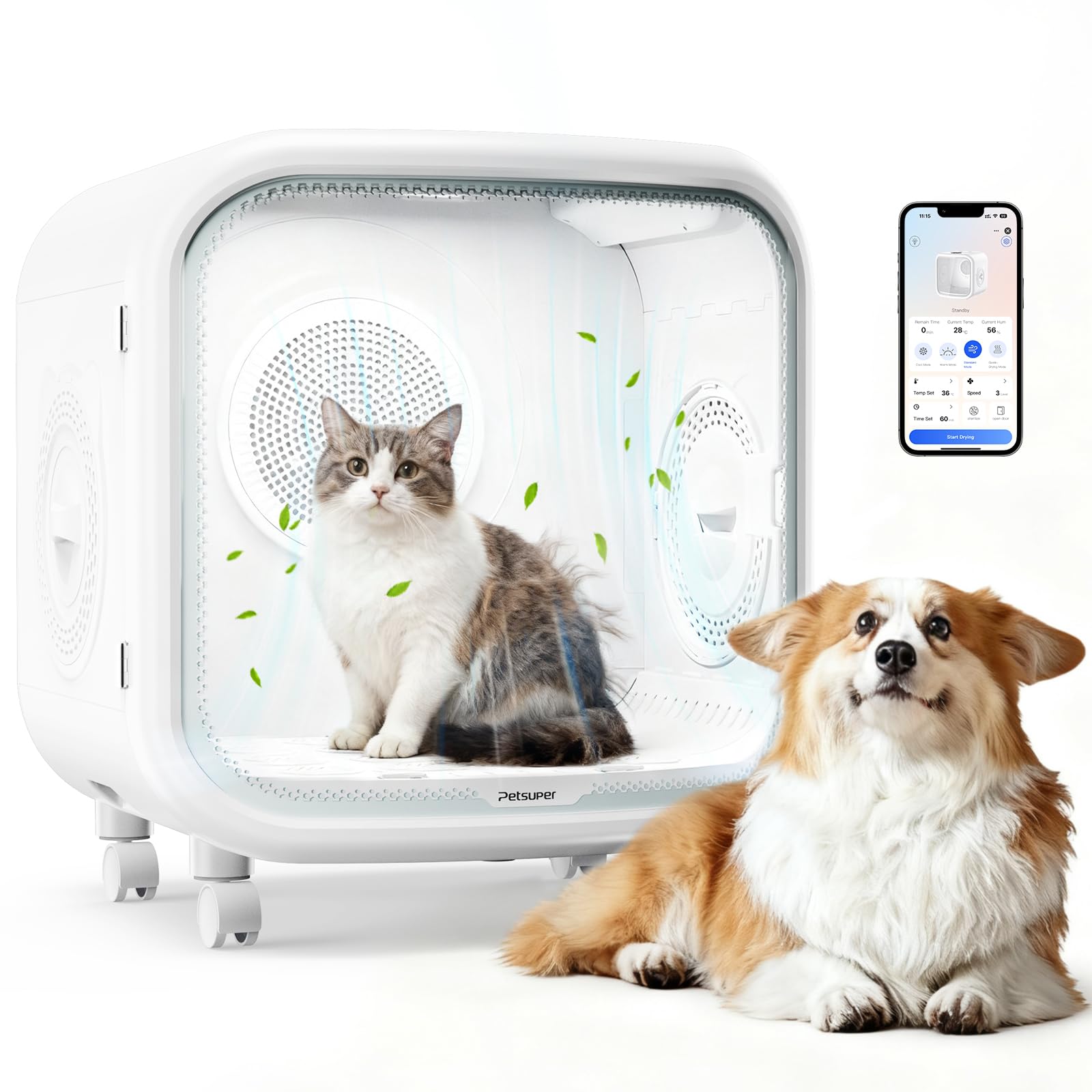 Pet Dryer - Sèche-cheveux pour chien - Efficace à 360 ° - Automatique et silencieux - Avec réglage intelligent de la température - Idéal pour les chats et les petits chiens