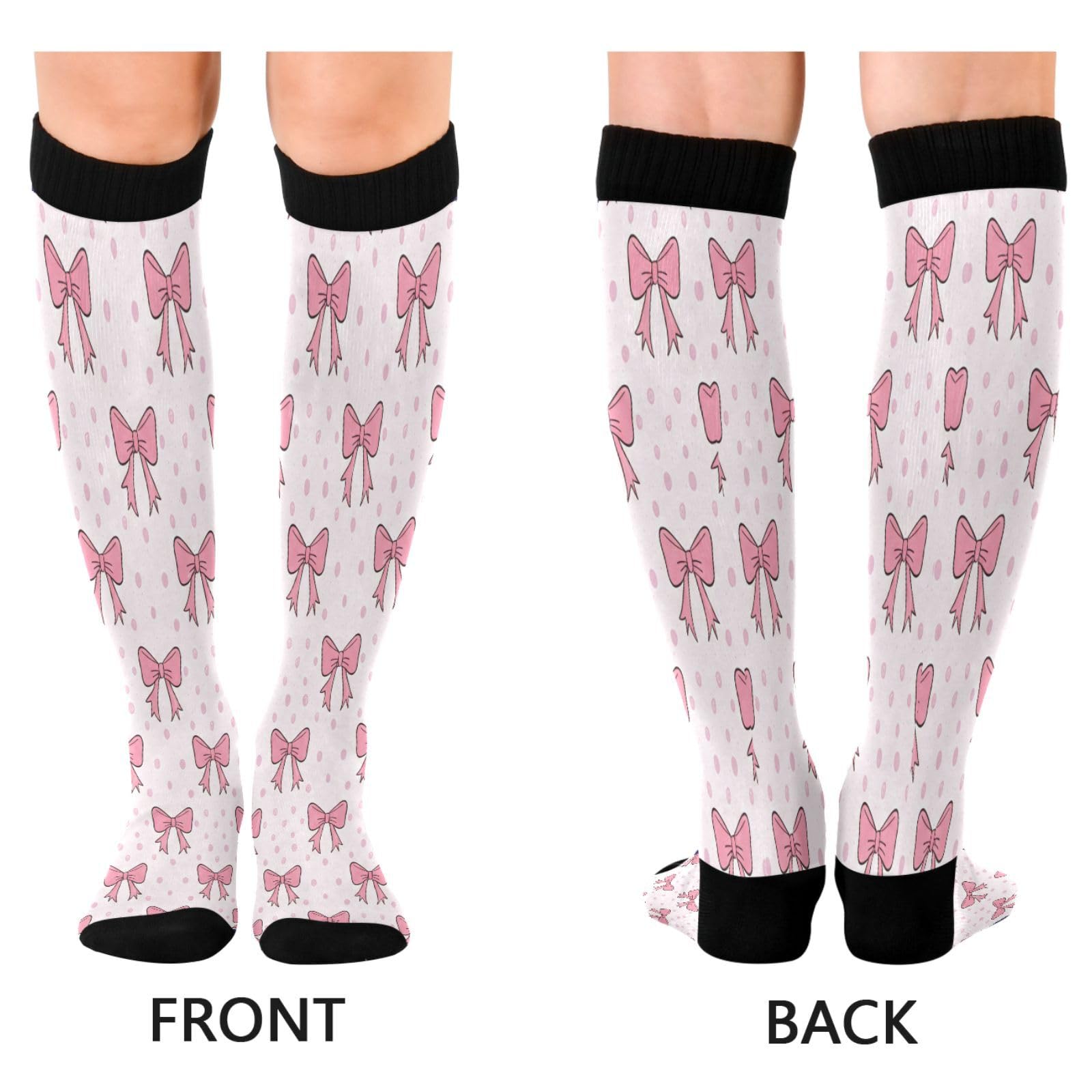 CZXW 1 Pair Retro Bows Compression Socks 20-30mmHg Knee High Women Socks Tube Athletic Stockings for Men Sport Soccer Running Cycling Medical Nurse Winter Travel