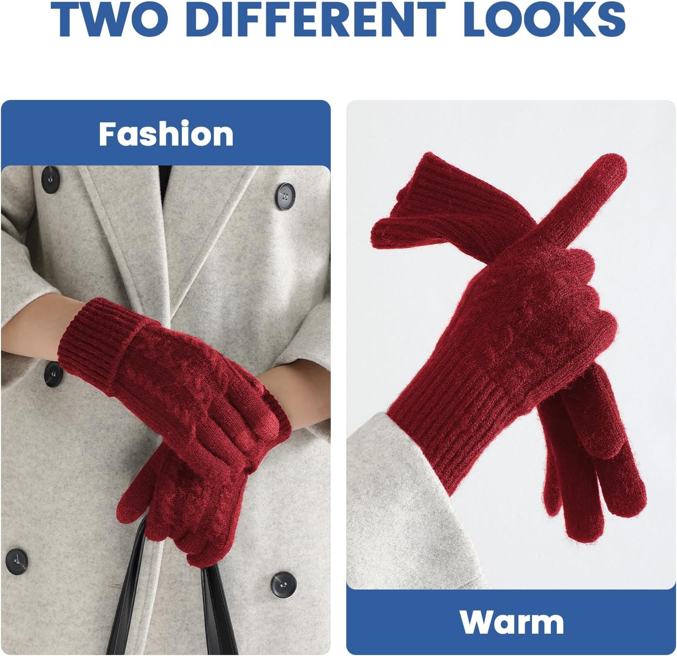 Trifabricy Womens Winter Gloves, Warm Thick Lined Touchscreen Gloves, Elastic Cuff Knit Gloves for Women Men Cold Weather - Image 5