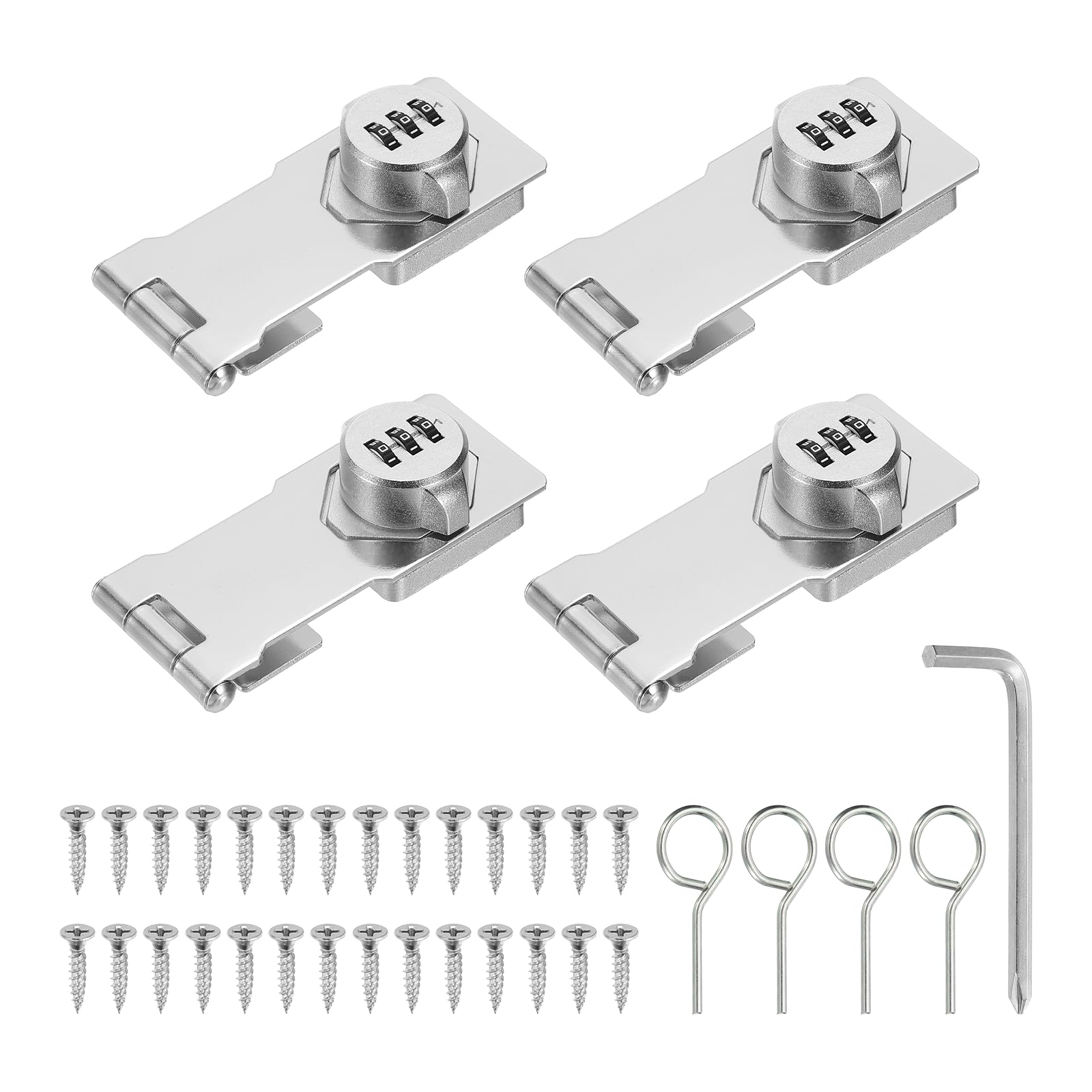 Defanex 4 Pcs Keyless Cabinet Lock with Combination Code (4.5 Inch) - 3-Digit Password Hasp Latch Lock Mechanical Password Rotary Hasp, for Drawer Closet Cupboard Fence Door, Silver