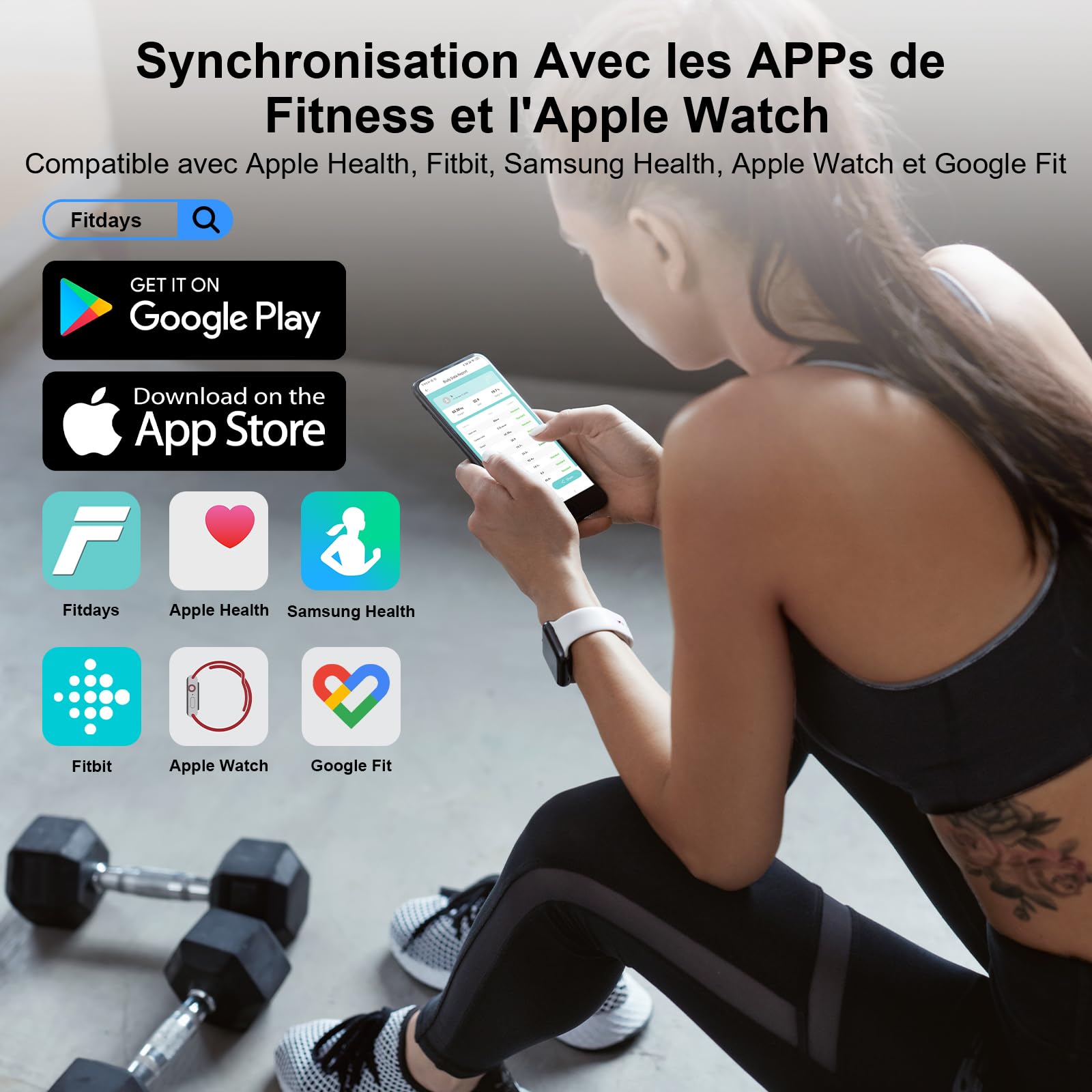 Healthkeep Balance Connectée Impédancemètre Pèse Personne avec Affichage VA 15 Données Corporelles Fréquence Cardiaque Max. 180kg/400lb Blanc