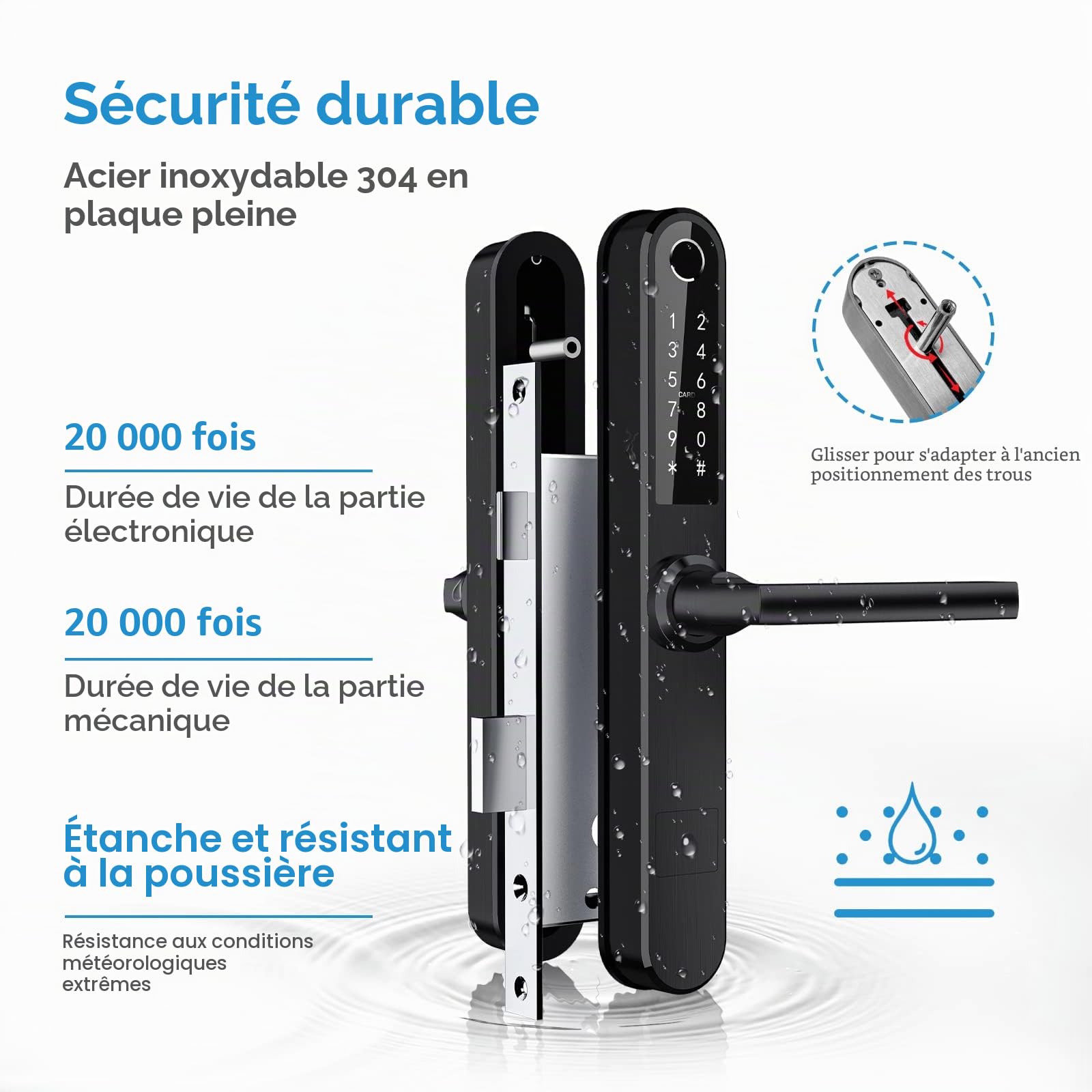 Ruveno Verrou de porte intelligent Bluetooth avec écran tactile, clavier à empreintes digitales, carte de déverrouillage pour porte battante en aluminium (Noir)