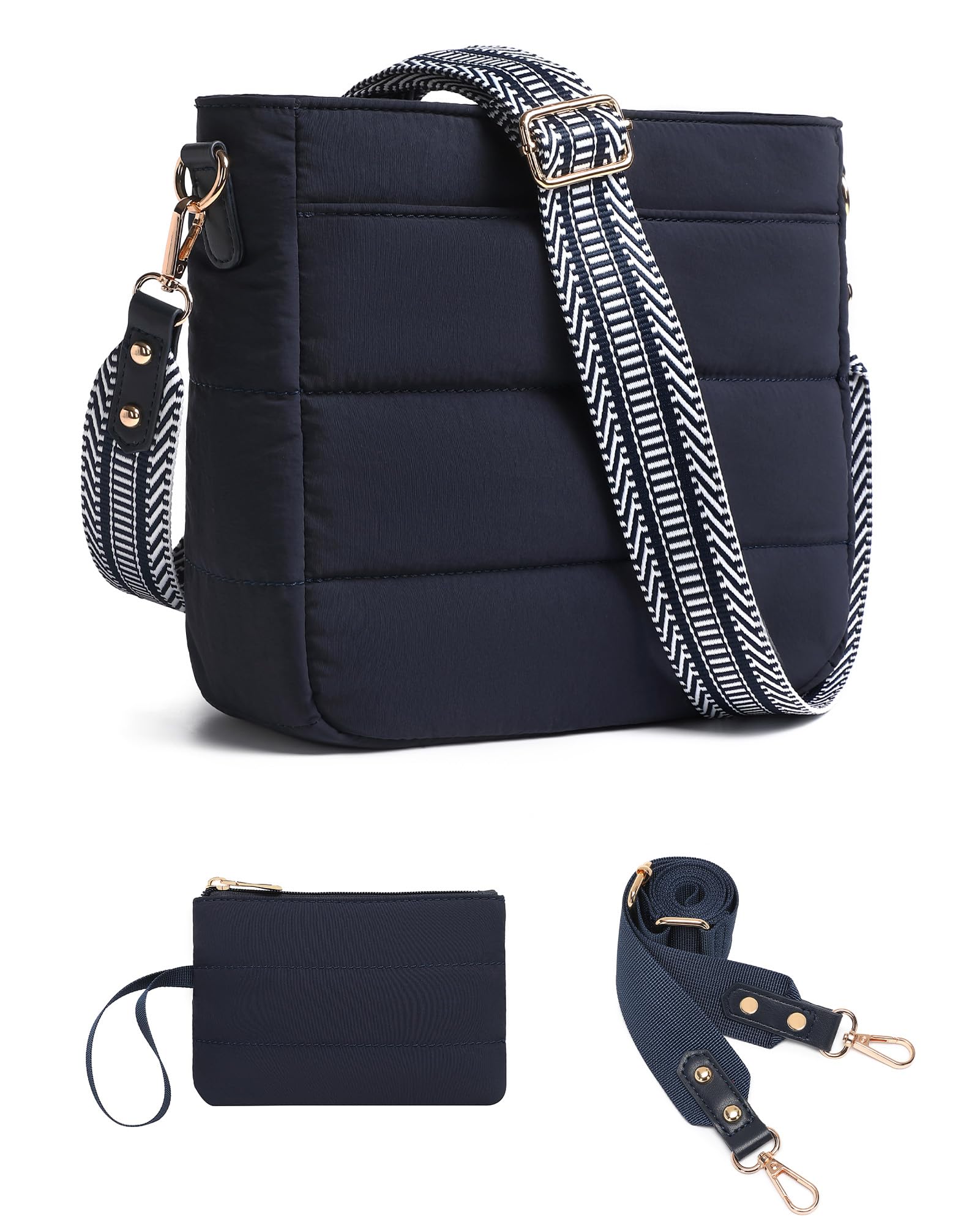 Purses for Women 2PCS Puffer Quilted Crossbody Shoulder Hobo Bags