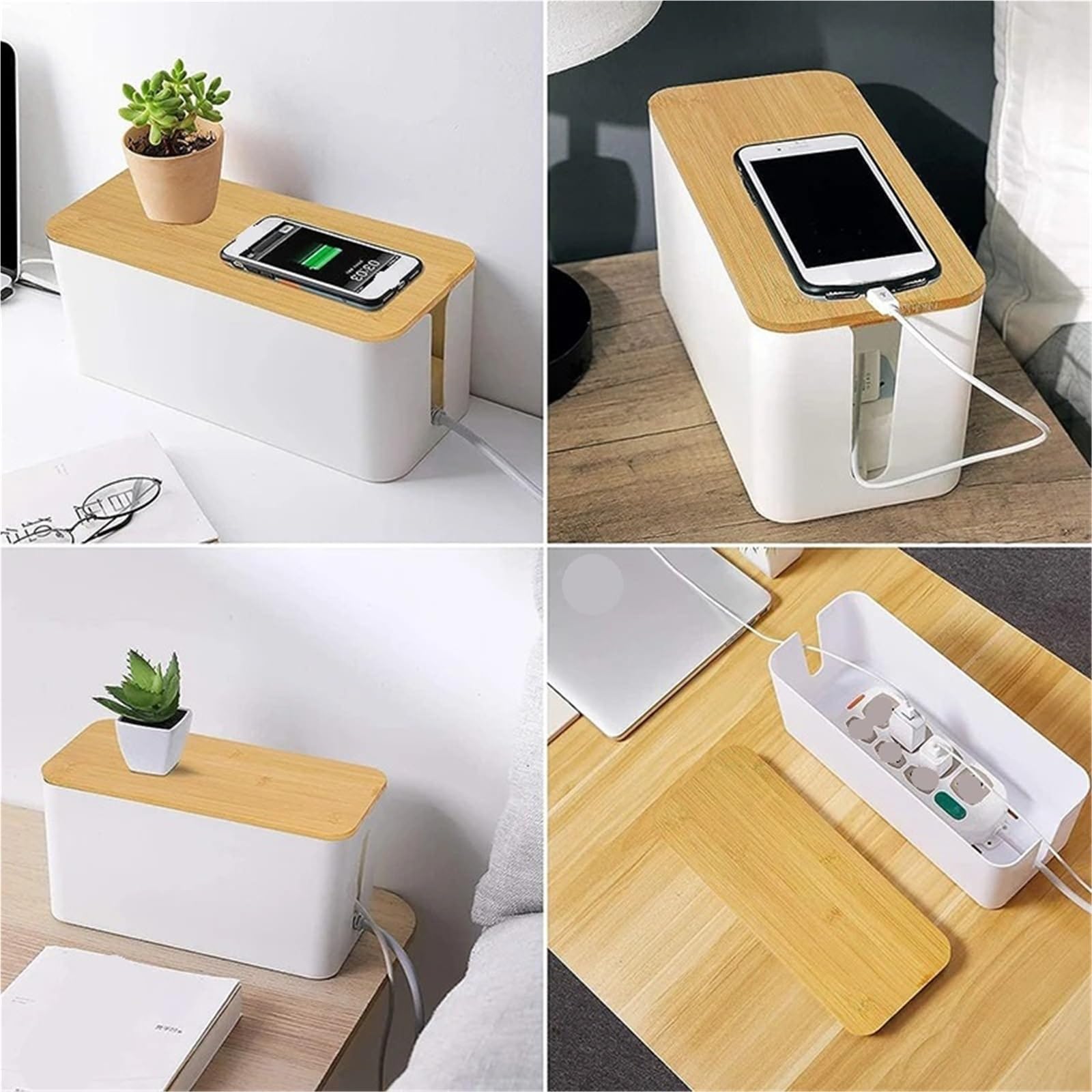 Kabelbox Kabelmanagement-Box, Kabelmanagement-Set for Steckdosenleiste for Verstecken von Drähten, Kabel-Organizer-Boxen, for Zuhause und Büro Für Wohnräume(White Wooden)