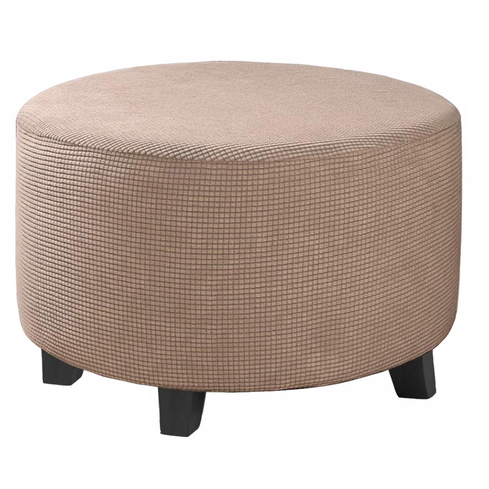Pekrido Round Ottoman Slipcover, Stretch Footstool Protector Covers with Elastic Bottom Feature Textured Machine Washable Jacquard Fabric,Khaki