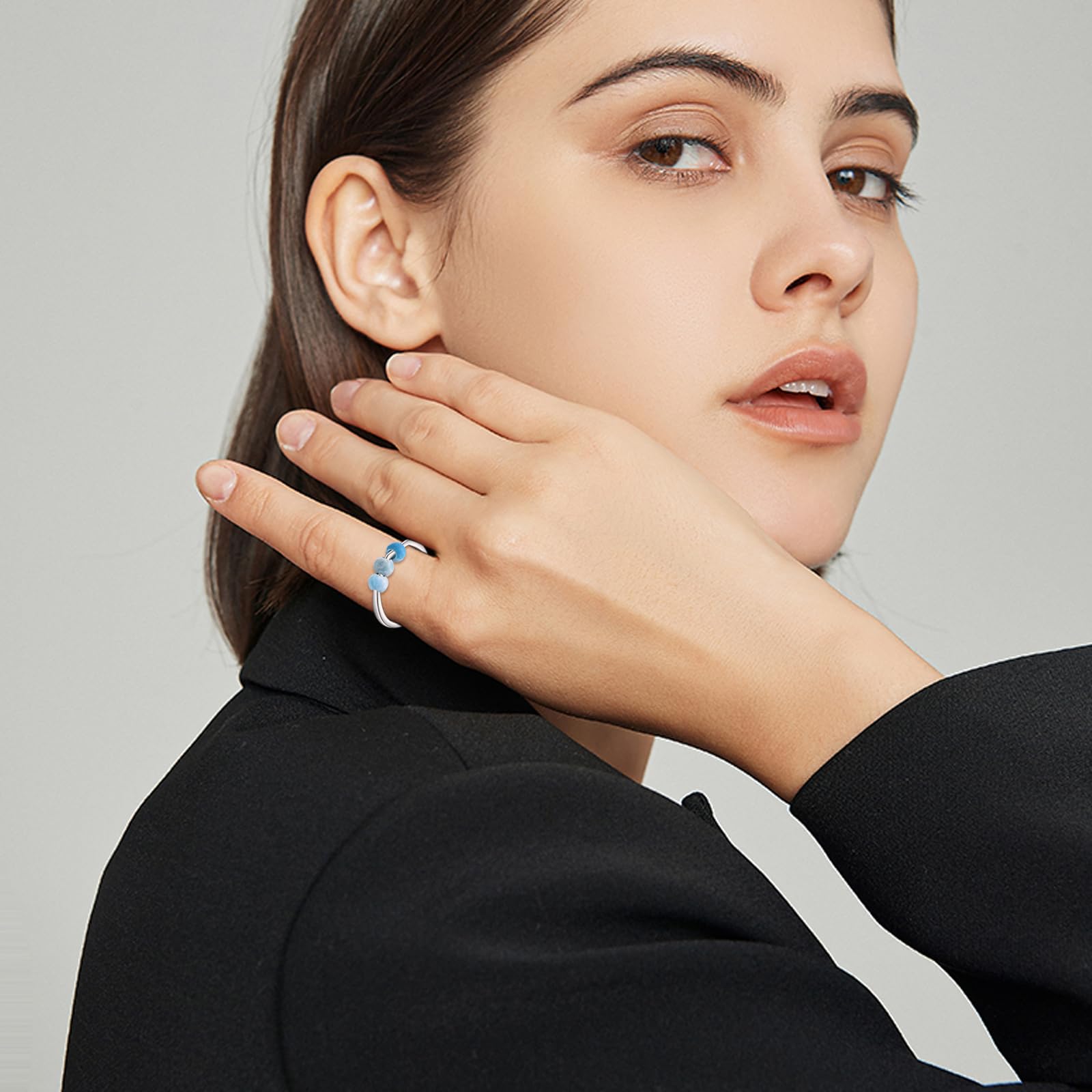 POPLYKE Larimar Zappelring für Frauen Sterling Silber Spinner Angst Ring Larimar Schmuck Geschenk für Frauen
