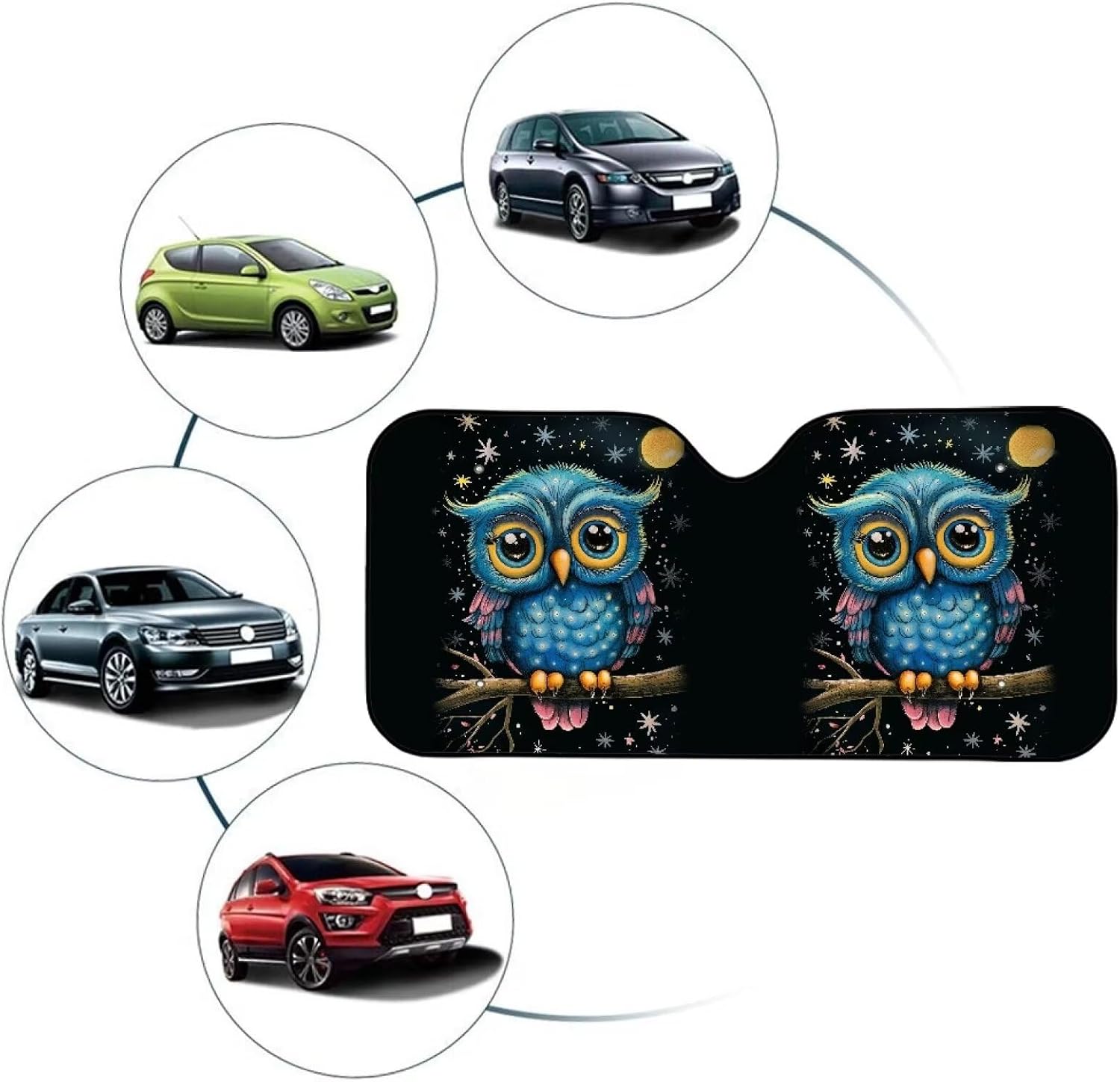 Cartoon Owl Car Windshield Sun Shade Foldable Reflective Sun Visor for Car Front Windshield Cover Sun Blocker Car Window Shades from Harmful UV Rays, Universal Fit