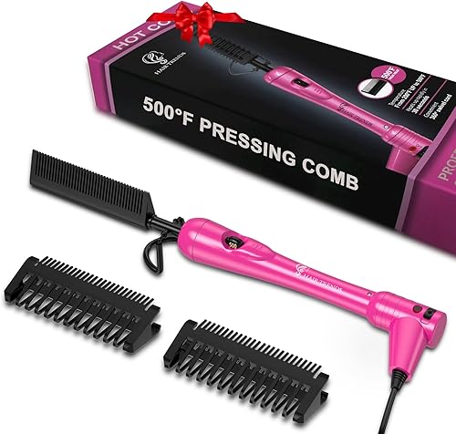 Mini peine caliente rosa de 500 grados, peine de presión eléctrico de doble voltaje para cabello negro, peine alisador de cerámica portátil, enchufe