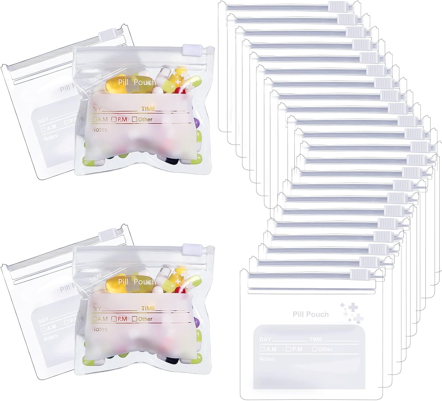 Pill Pouch Bags Zippered Pill Pouch Set Reusable Pill Baggies writable Label Self Sealing Travel Medicine Organizer Storage Pouches with Slide Lock for Pills and Small Items(36 Pieces)