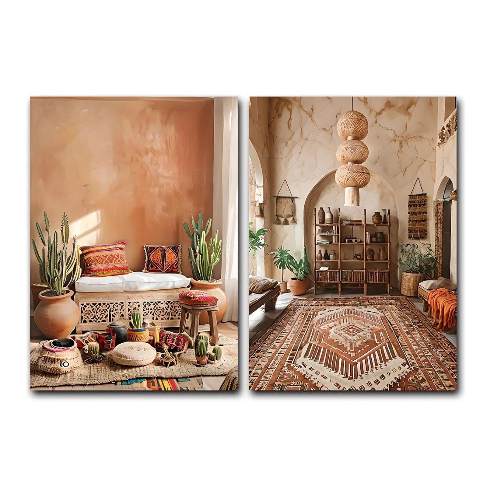 Baibexing Moroccan Wall Art Neutral Boho Print Terracotta Cactus Canvas Painting Poster Wall Art Picture Home Decor 50X70Cmx2Pcs Unframed