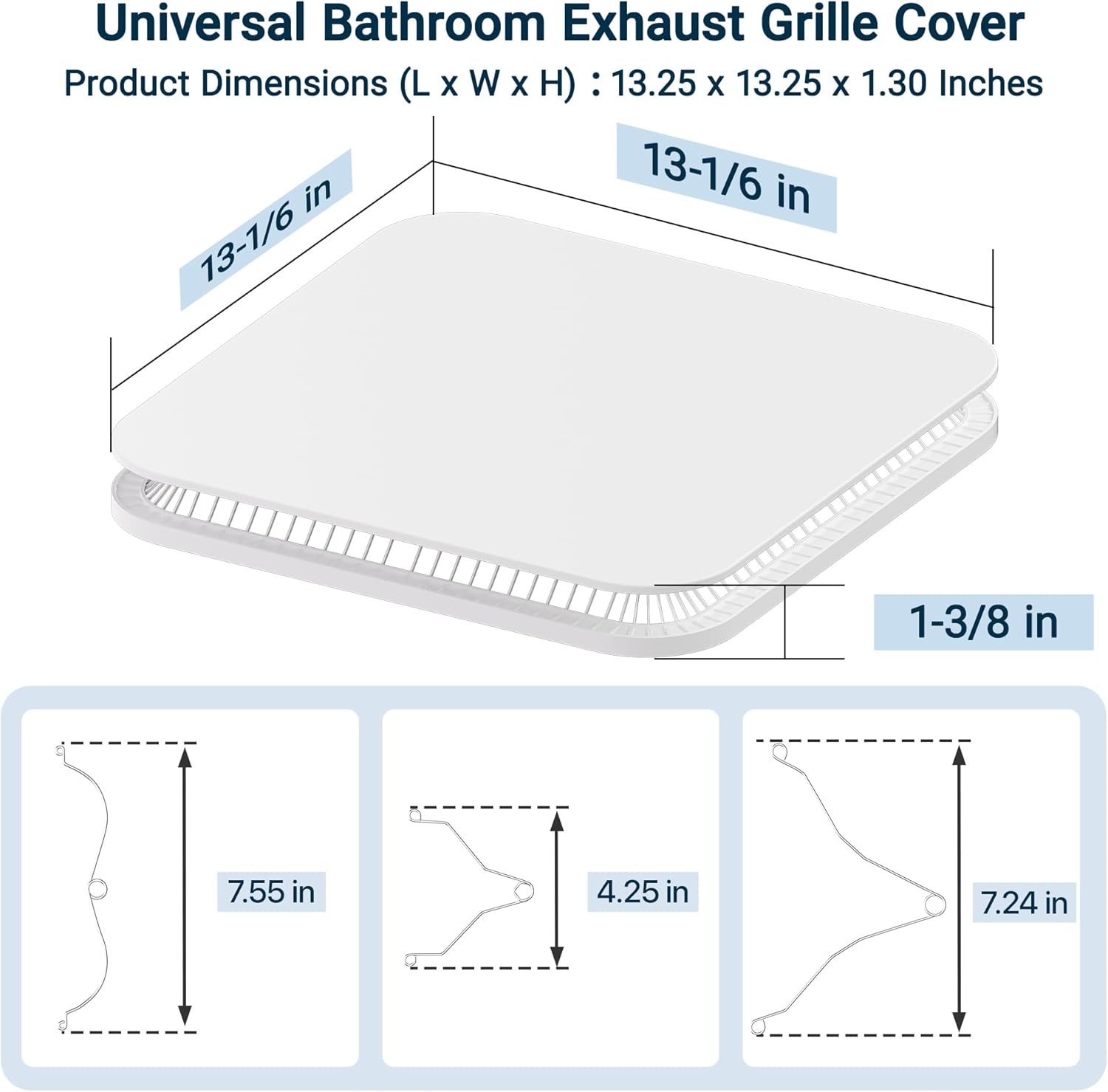 FG701S Square Bathroom Exhaust Fan Grille Cover Replacement, Ventilation Fan Grille Compatible with Broan-NuTone FG701 Exhaust Fan, 13.25 x 13.25 x 1.30 Inches